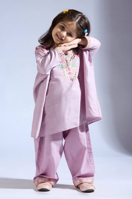 Neha Gursahani_Purple Silk Embroidery Light Designer Kurta And Pant Set _Online_at_Aza_Fashions