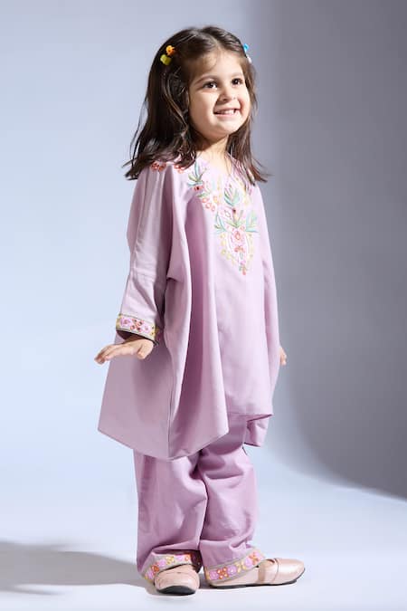 Buy_Neha Gursahani_Purple Silk Embroidery Light Designer Kurta And Pant Set _Online_at_Aza_Fashions