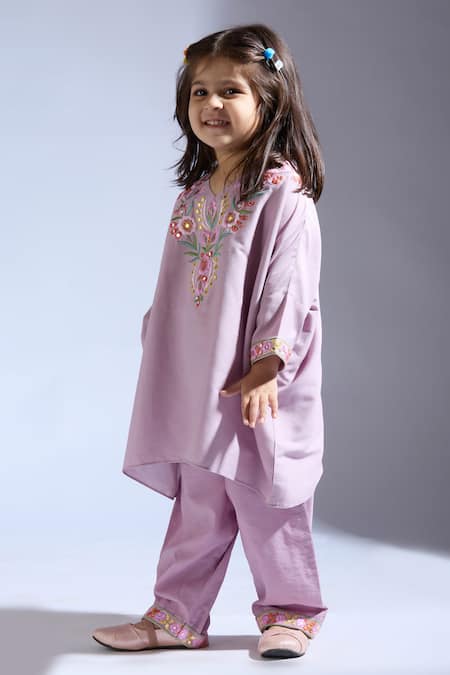 Shop_Neha Gursahani_Purple Silk Embroidery Light Designer Kurta And Pant Set _Online_at_Aza_Fashions