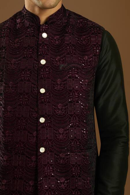 Arihant Rai Sinha_Purple Velvet Embroidery Bloom Art Bundi_at_Aza_Fashions
