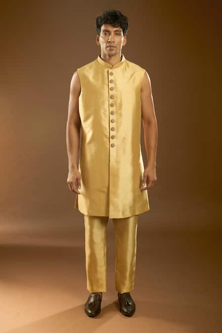 Shop Arihant Rai Sinha Peach Silk Embroidery Floral Print Jacket And Kurta Set Online at Aza Fashions Shop_Arihant Rai Sinha_Peach Silk Embroidery Floral Print Jacket And Kurta Set _Online_at_Aza_Fashions