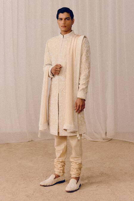Amaare Gold Silk Embroidery Designer Bani Sherwani Set 