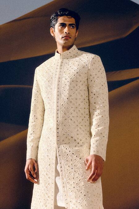Buy_Amaare_Ivory Silk Embroidery, Sequins Designer Rup Sherwani Set _Online_at_Aza_Fashions