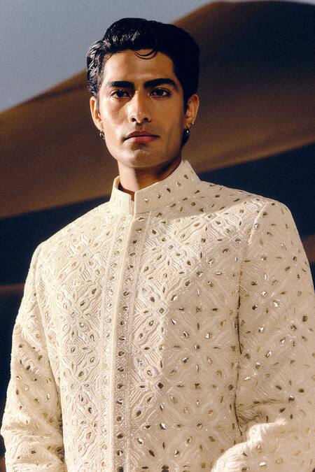 Shop_Amaare_Ivory Silk Embroidery, Sequins Designer Rup Sherwani Set _Online_at_Aza_Fashions