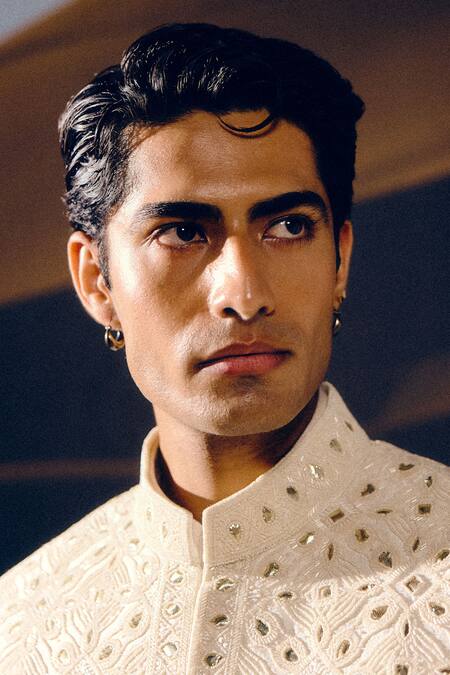 Amaare_Ivory Silk Embroidery, Sequins Designer Rup Sherwani Set _at_Aza_Fashions