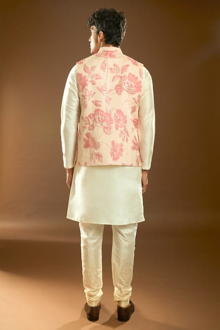 Arihant Rai Sinha Pink Silk Embroidery Floral Print Bundi And Kurta Set Online at Aza Fashions Arihant Rai Sinha_Pink Silk Embroidery Floral Print Bundi And Kurta Set _Online_at_Aza_Fashions