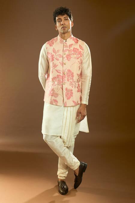 Buy Arihant Rai Sinha Pink Silk Embroidery Floral Print Bundi And Kurta Set Buy_Arihant Rai Sinha_Pink Silk Embroidery Floral Print Bundi And Kurta Set