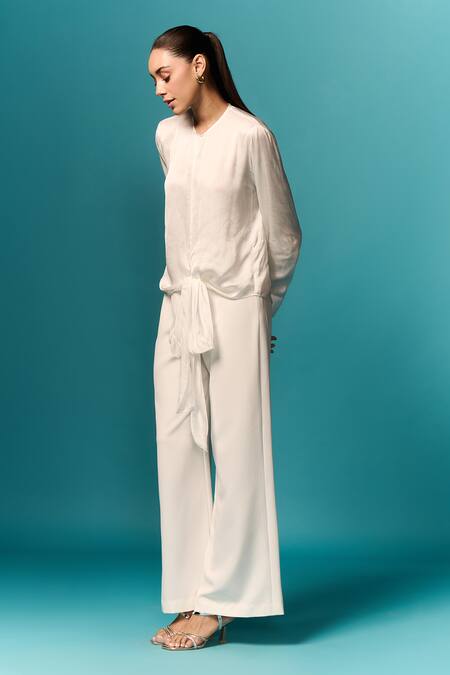 Buy_Emblaze_White Modal, Satin, Viscose Stones Round Neck Shirt And Embellished Pants _Online_at_Aza_Fashions