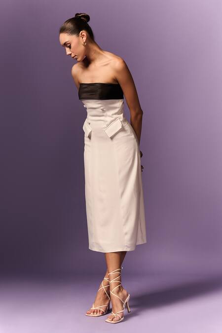 Buy Emblaze White Viscose Open Neck And Black Formal Midi Dress Online at Aza Fashions Buy_Emblaze_White Viscose Open Neck And Black Formal Midi Dress _Online_at_Aza_Fashions