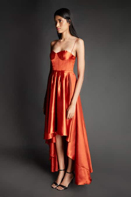 Shop Emblaze Rust Sweetheart Neck Corset High-low Dress Online at Aza Fashions Shop_Emblaze_Rust Sweetheart Neck Corset High-low Dress _Online_at_Aza_Fashions