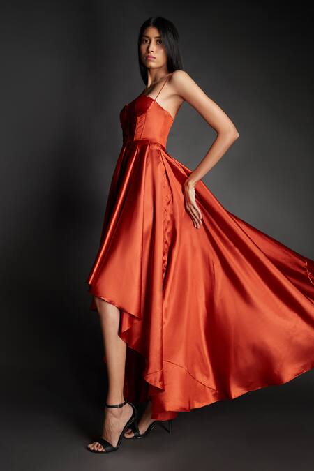 Buy Emblaze Rust Sweetheart Neck Corset High-low Dress Buy_Emblaze_Rust Sweetheart Neck Corset High-low Dress