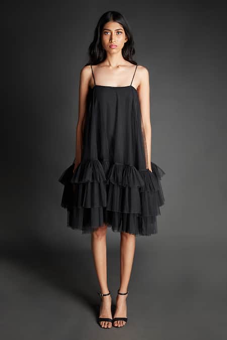 Shop_Emblaze_Black Tulle Open Neck Ruffled Dress _Online_at_Aza_Fashions