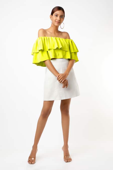 Emblaze Lavender Crepe Off-shoulder Lime Crop Top 
