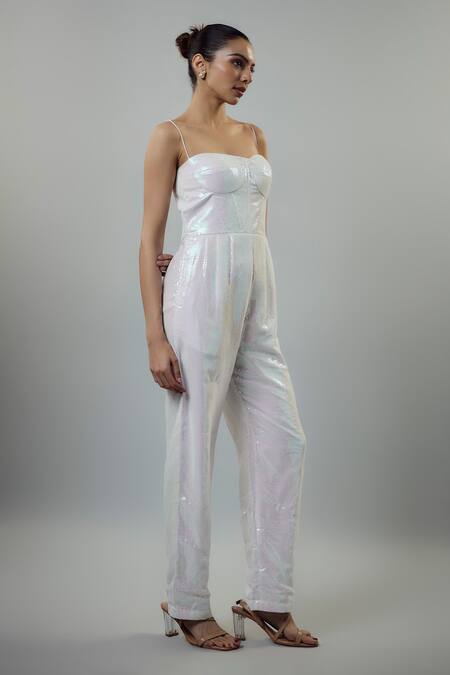 Emblaze_White Georgette Sequins Sweetheart Neck Corset Jumpsuit _Online_at_Aza_Fashions