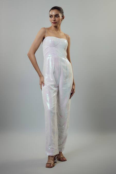 Buy_Emblaze_White Georgette Sequins Sweetheart Neck Corset Jumpsuit 