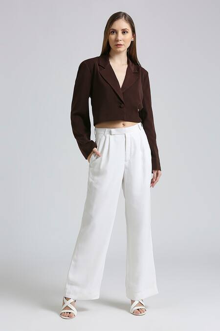 Emblaze_Brown Viscose Crop Blazer Set _Online_at_Aza_Fashions