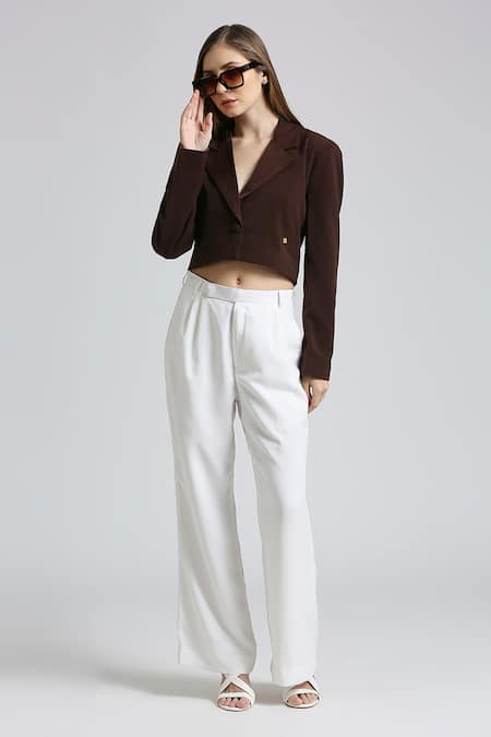 Buy_Emblaze_Brown Viscose Crop Blazer Set _Online_at_Aza_Fashions
