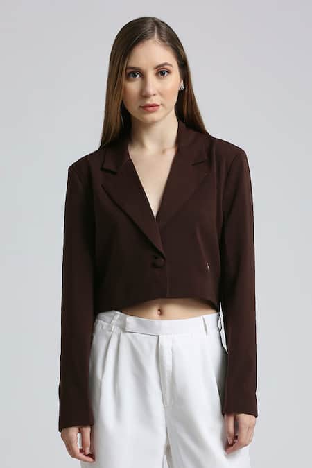 Emblaze Brown Viscose Crop Blazer Set 