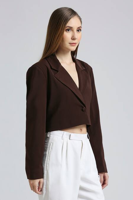 Emblaze_Brown Viscose Crop Blazer Set _at_Aza_Fashions