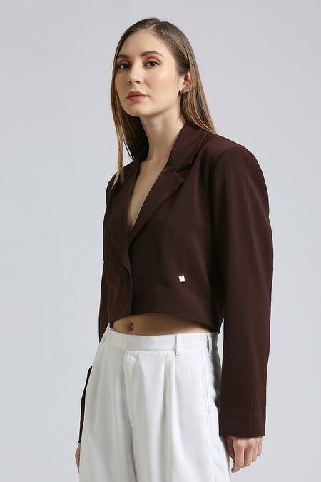 Buy_Emblaze_Brown Viscose Crop Blazer Set 