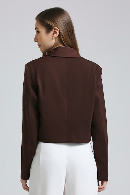 Emblaze Brown Crop Blazer Set 
