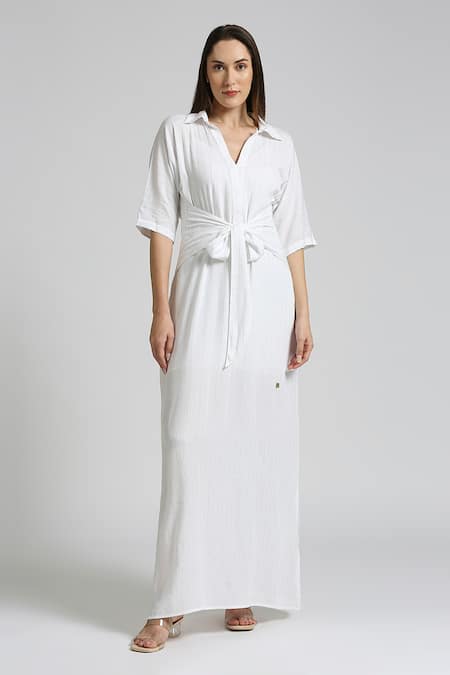 Emblaze_White Lurex V-neck Maxi Dress _Online_at_Aza_Fashions