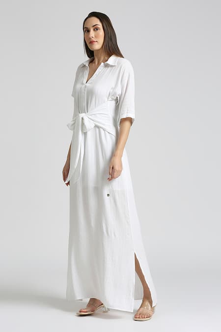 Buy_Emblaze_White Lurex V-neck Maxi Dress _Online_at_Aza_Fashions