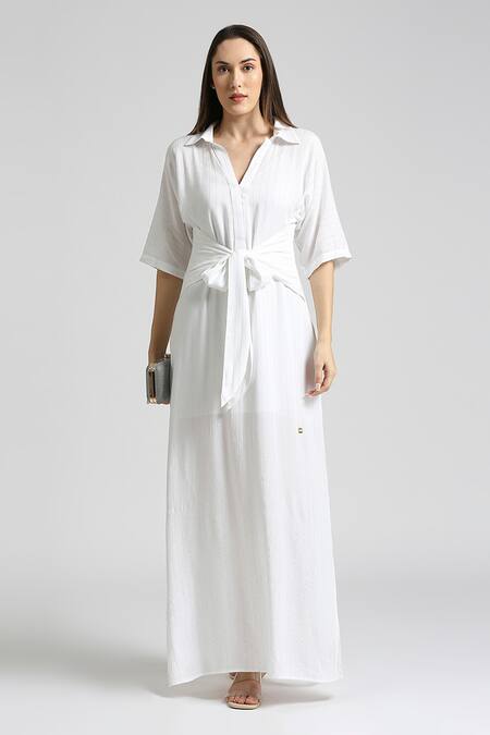 Buy_Emblaze_White Lurex V-neck Maxi Dress 