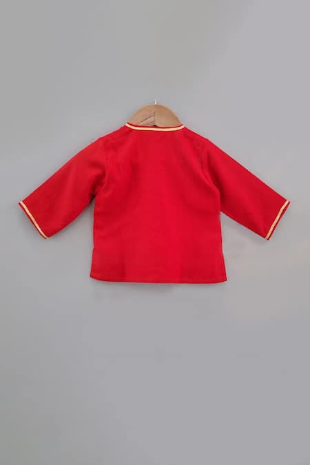 Shop Little Brats Red Cotton Embroidery Bird Kurta Dhoti Set at Aza Fashions Shop_Little Brats_Red Cotton Embroidery Bird Kurta Dhoti Set _at_Aza_Fashions