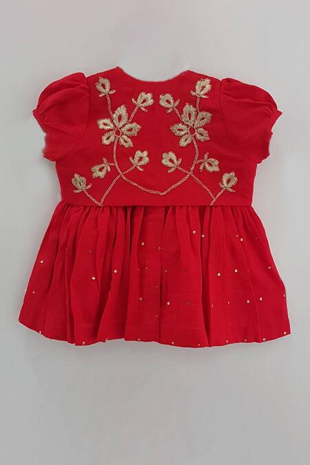 Little Brats Red Cotton Embroidery Flower Baby Outfit Online at Aza Fashions Little Brats_Red Cotton Embroidery Flower Baby Outfit _Online_at_Aza_Fashions