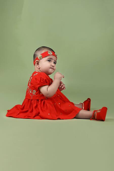 Buy Little Brats Red Cotton Embroidery Flower Baby Outfit Online at Aza Fashions Buy_Little Brats_Red Cotton Embroidery Flower Baby Outfit _Online_at_Aza_Fashions