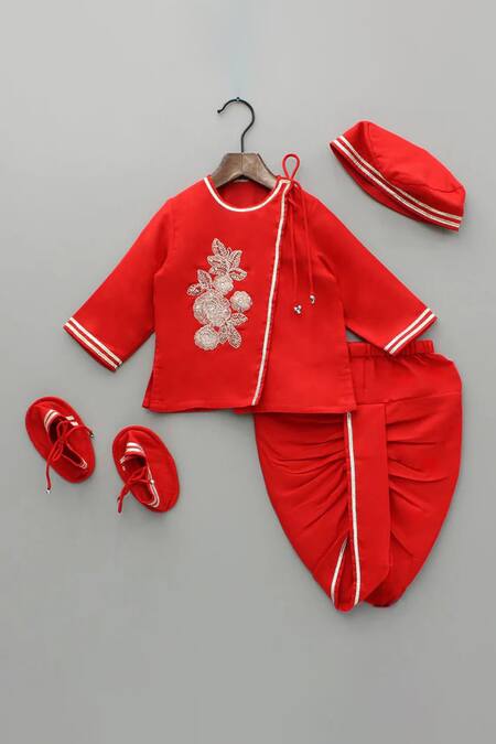Little Brats Red Cotton Embroidery Designer Kurta Set For Boys Online at Aza Fashions Little Brats_Red Cotton Embroidery Designer Kurta Set For Boys _Online_at_Aza_Fashions