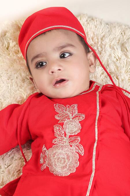 Buy Little Brats Red Cotton Embroidery Designer Kurta Set For Boys Online at Aza Fashions Buy_Little Brats_Red Cotton Embroidery Designer Kurta Set For Boys _Online_at_Aza_Fashions