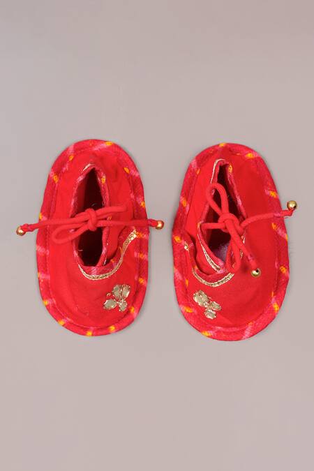 Little Brats_Red Cotton Embroidery Floral Boys Kurta Set _Online_at_Aza_Fashions