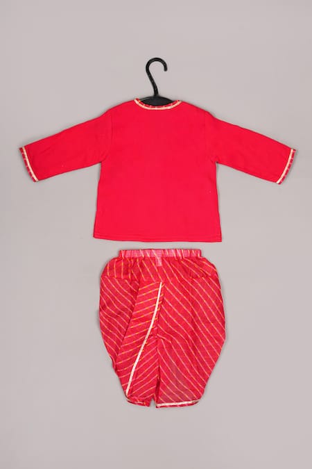 Little Brats Red Floral Embroidered Boys Kurta Set 