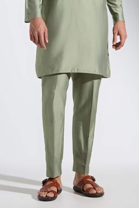 Neha Gursahani_Green Silk Embroidery Designer Spun Kurta Pant Set _at_Aza_Fashions