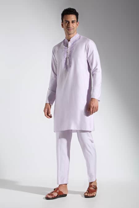 Neha Gursahani Purple Silk Embroidery Kurta Pant Set 