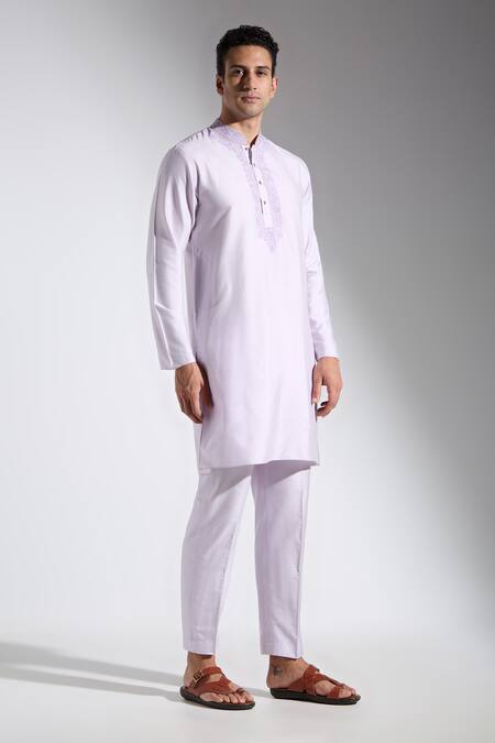 Neha Gursahani_Purple Silk Embroidery Kurta Pant Set _at_Aza_Fashions