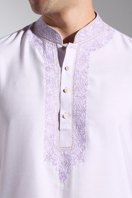 Buy_Neha Gursahani_Purple Silk Embroidery Kurta Pant Set 