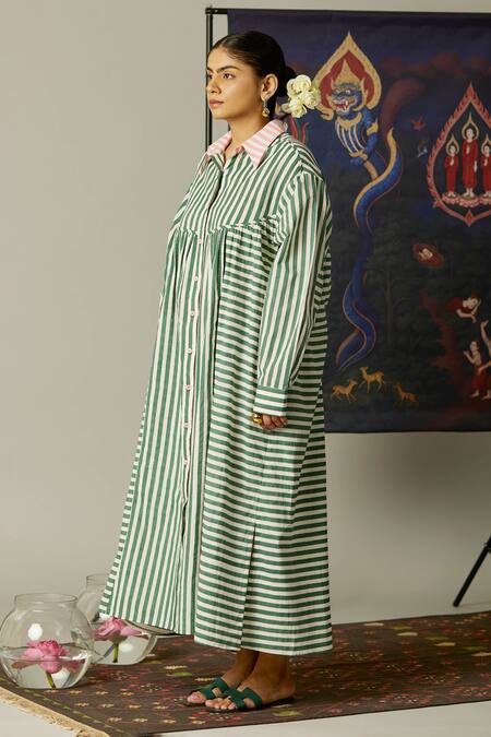 Quod_Multi Color Cotton Collared Striped Streams Dress _Online_at_Aza_Fashions