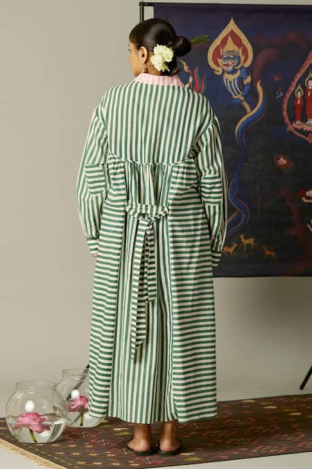 Shop_Quod_Multi Color Cotton Collared Striped Streams Dress _at_Aza_Fashions