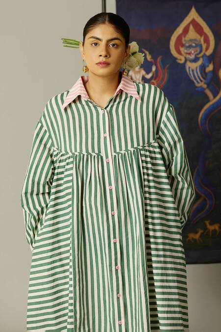 Shop_Quod_Multi Color Cotton Collared Striped Streams Dress _Online_at_Aza_Fashions