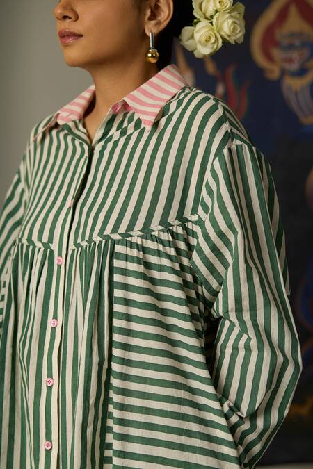 Buy_Quod_Multi Color Cotton Collared Striped Streams Dress 