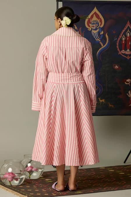Shop Quod Pink Cotton Collared Tide Trench Dress at Aza Fashions Shop_Quod_Pink Cotton Collared Tide Trench Dress _at_Aza_Fashions