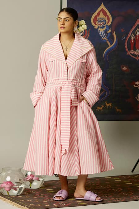 Quod Pink Cotton Collared Tide Trench Dress 