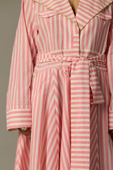 Quod Pink Cotton Collared Tide Trench Dress Online at Aza Fashions Quod_Pink Cotton Collared Tide Trench Dress _Online_at_Aza_Fashions