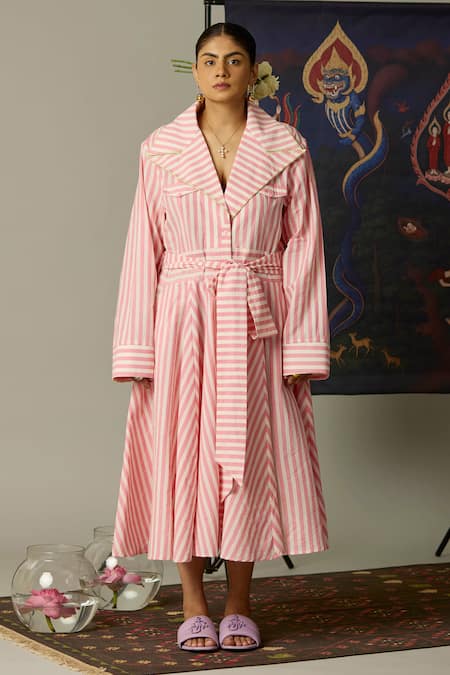 Shop Quod Pink Cotton Collared Tide Trench Dress Online at Aza Fashions Shop_Quod_Pink Cotton Collared Tide Trench Dress _Online_at_Aza_Fashions