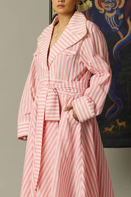 Quod Pink Cotton Collared Tide Trench Dress at Aza Fashions Quod_Pink Cotton Collared Tide Trench Dress _at_Aza_Fashions