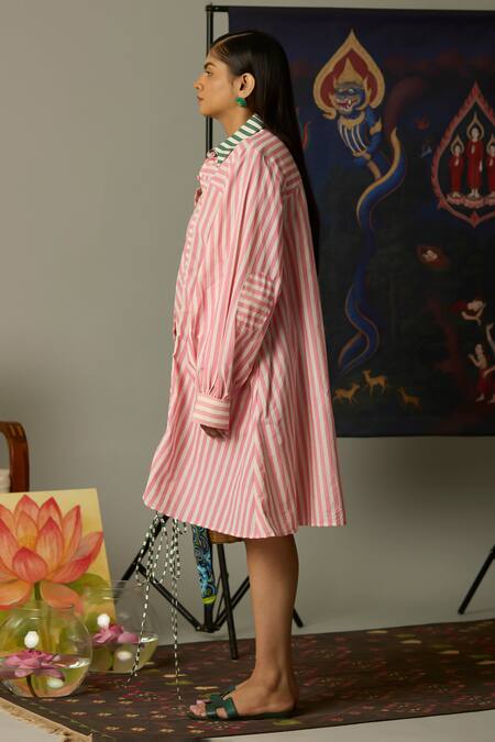 Buy_Quod_Multi Color Cotton Collared Striped Designer Dress _Online_at_Aza_Fashions