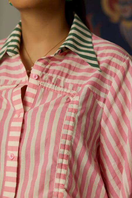 Shop_Quod_Multi Color Cotton Collared Striped Designer Dress _Online_at_Aza_Fashions